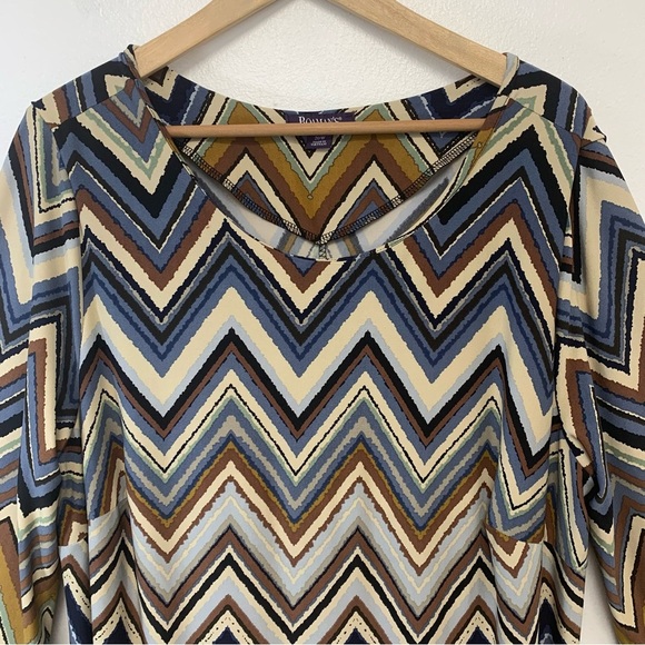 Roamans Midi Dress 20W Stretch Knit‎  Geometric Flare Sleeve Shift Office Casual - Picture 2 of 9